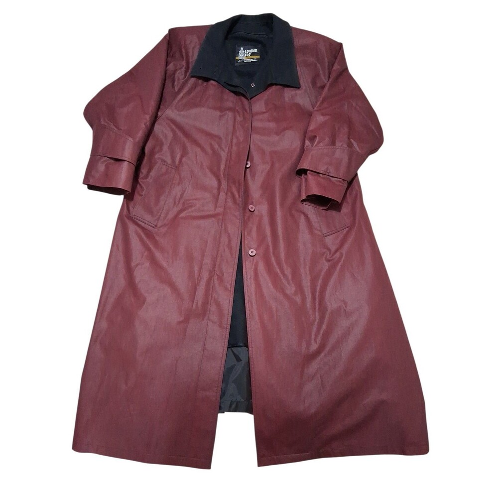 Vintage London Fog 1980s Trench Coat/Rain Coat Merlot Womens LG Removable Liner